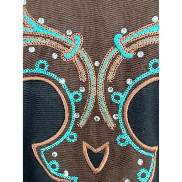 Panhandle Slim Womens L Western Shirt Black Embroidered Rhinestone Snap - Picture 6 of 11